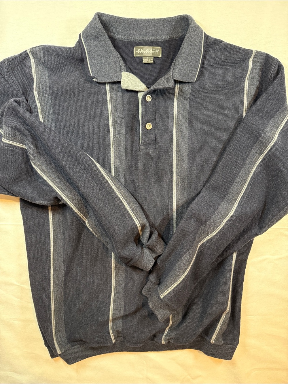 Knights Sportswear Vintage 90s Long Sleeve Polo Striped Navy Blue Large
